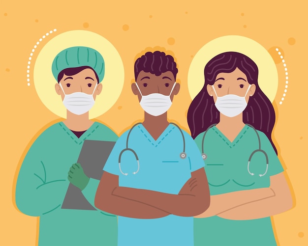Personal médico tres personajes médicos.