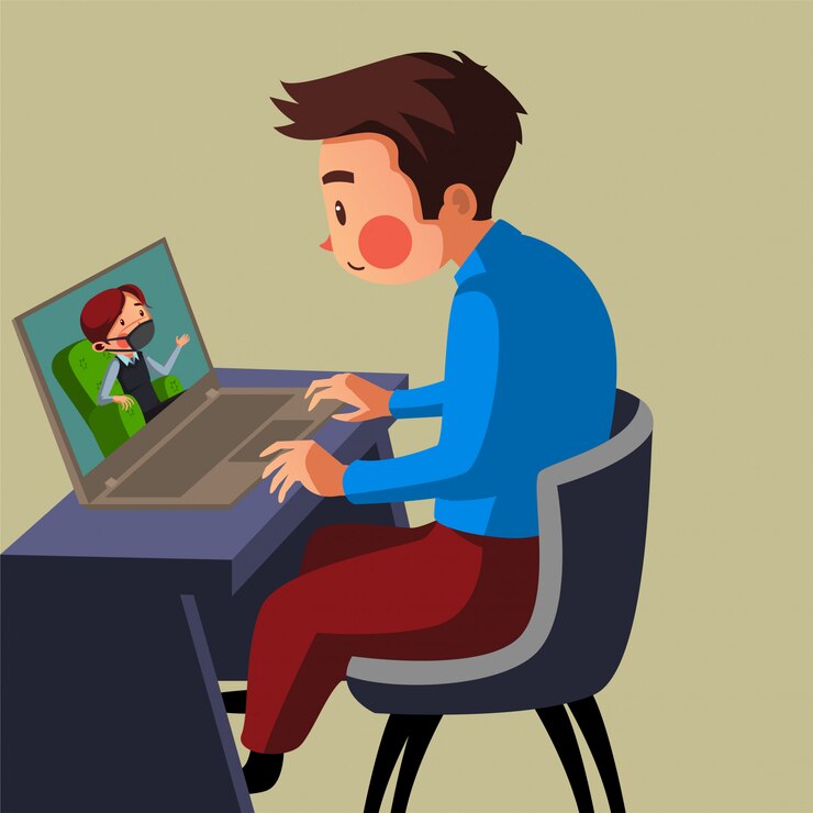 Vector el personal tiene una reunión en línea con su líder.