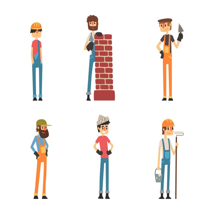Vector personales de construcción caracteres conjunto artesano constructor pintor contratista reparador obrero o capataz