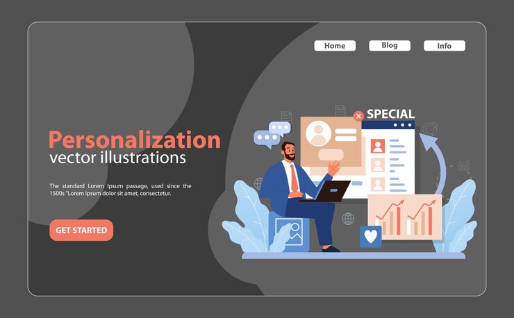 Vector la personalización en el compromiso del consumidor establece que un hombre personaliza los perfiles de los clientes para el marketing dirigido