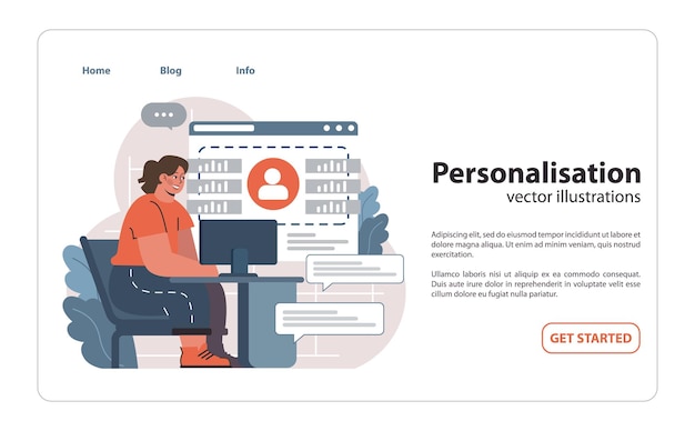 Personalización en el concepto de plataforma digital mujer en la computadora ajusta la configuración del perfil de usuario en un