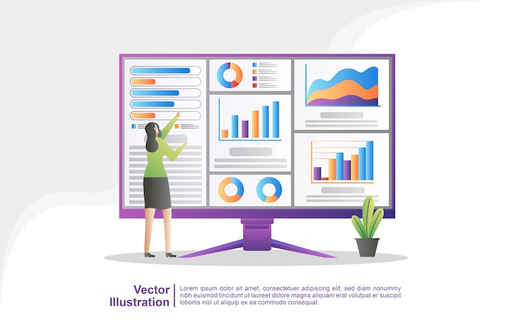 Vector las personas analizan los movimientos del gráfico y el desarrollo empresarial.
