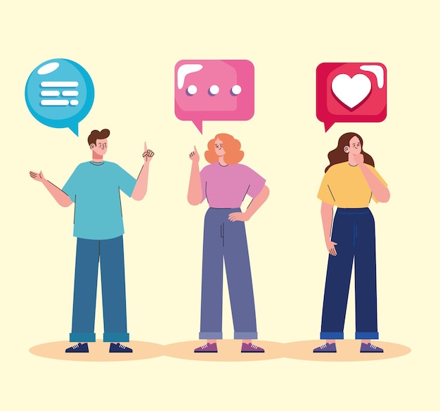 Personas con burbujas de conversación