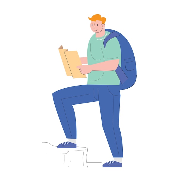 personas de carácter con mochila y mapa ilustración vectorial