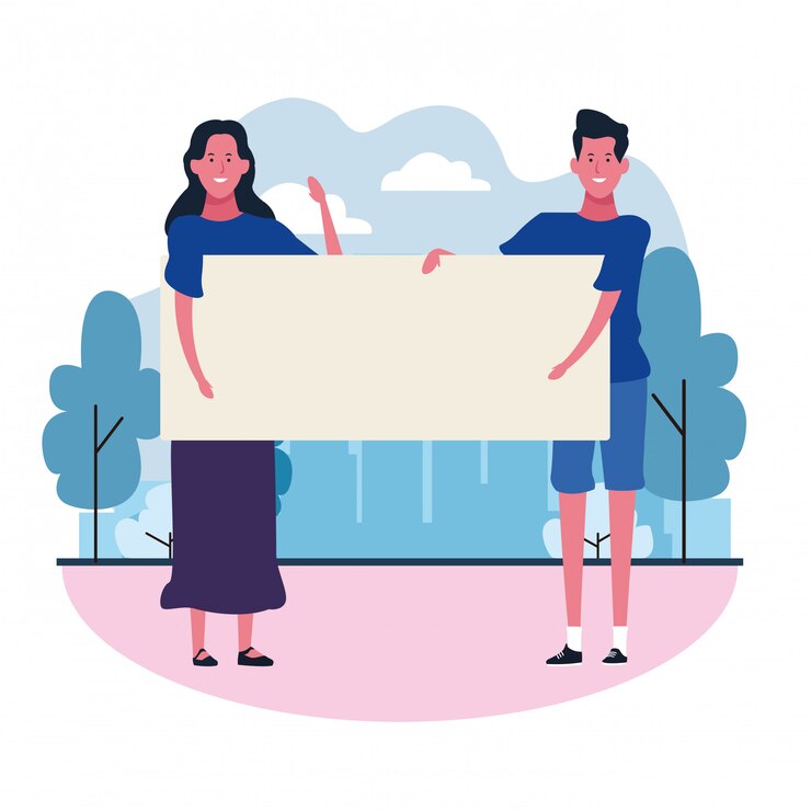 Vector personas con carteles