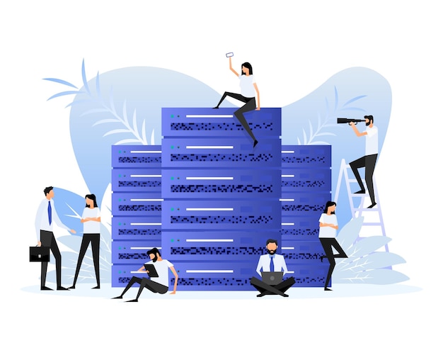 Personas del centro de datos Diseño digital de ilustración vectorial