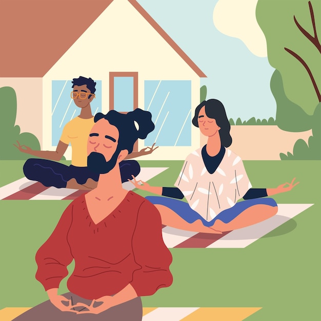 Vector personas en clase de meditación