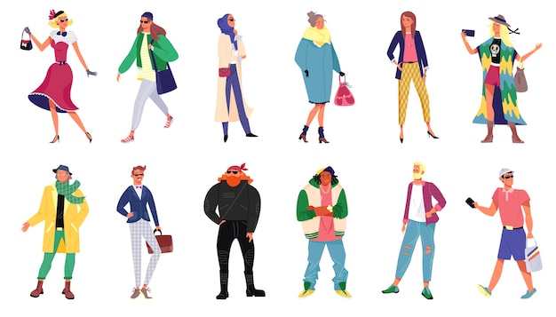 Vector personas en colección de ropa elegante