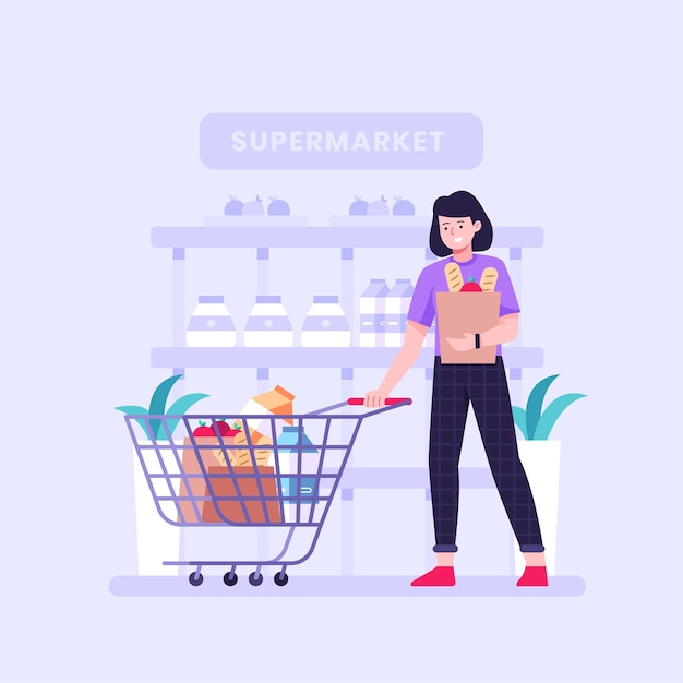 Personas comprando comestibles ilustrados