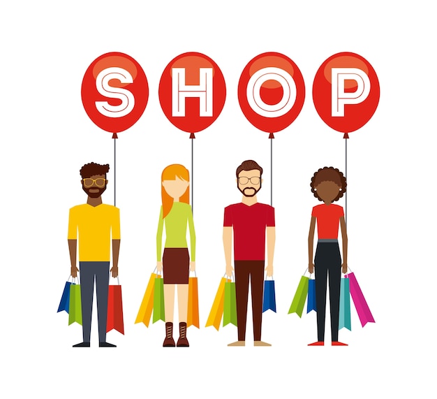 personas compras diseño, vector ilustración eps10 gráfico