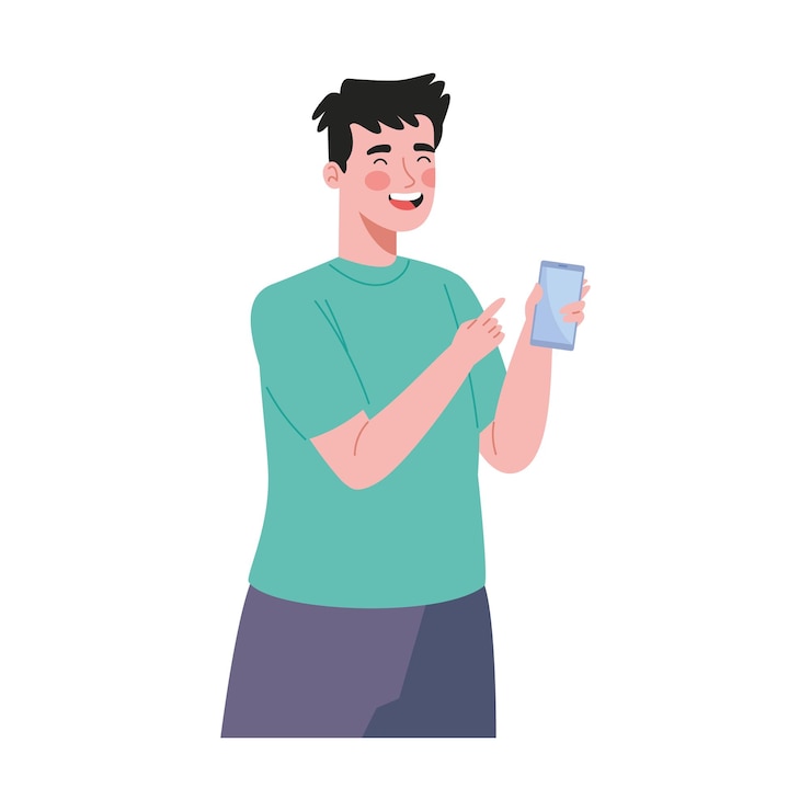 Vector personas de comunicación en todo el mundo hombre usando teléfono