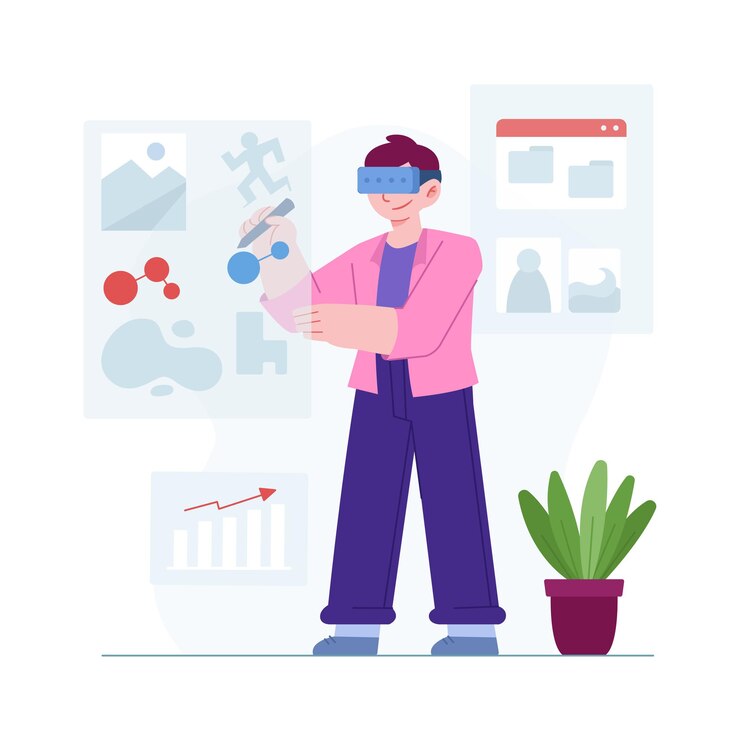 Vector personas con concepto de metaverso de realidad virtual 3d vr con hombre jugando idea de ilustración gameflat
