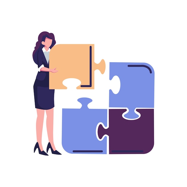 personas conectando elementos de rompecabezas estilo plano ilustración diseño vectorial