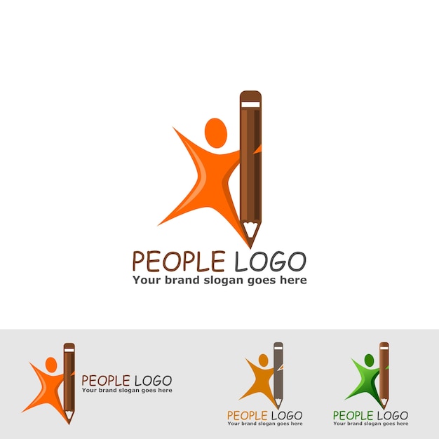 personas creativas con logo de lápiz