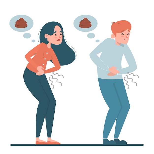 Personas con diarrea y dolor en el estómago ilustración.