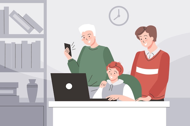 Personas dibujadas a mano usando ilustración de tecnología