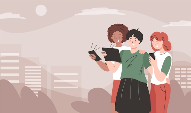 Personas dibujadas a mano usando ilustración de tecnología
