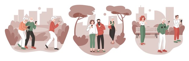 Personas dibujadas a mano usando ilustraciones de tecnología