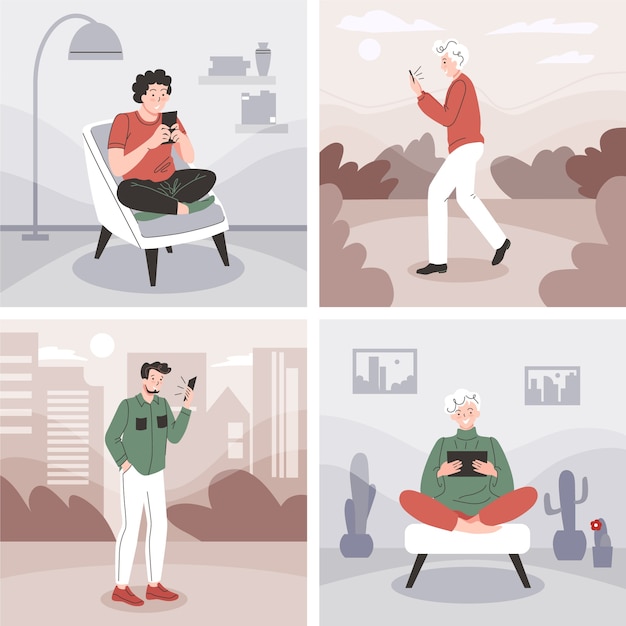 Personas dibujadas a mano utilizando composiciones tecnológicas