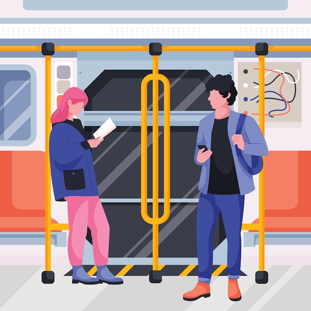 Personas de dibujos animados dibujados a mano en la composición del metro
