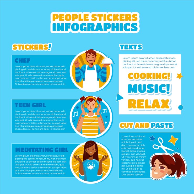 Vector personas de dibujos animados dibujados a mano pegatinas infográficas