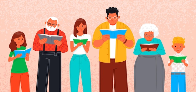 Personas de diferentes edades leen libros.
