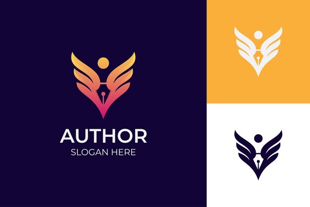 Personas con diseño de logotipo de tinta de pluma con pelucas de plumas para autor Diseño de logotipo de educación concepto diseño de icono de logotipo de notario