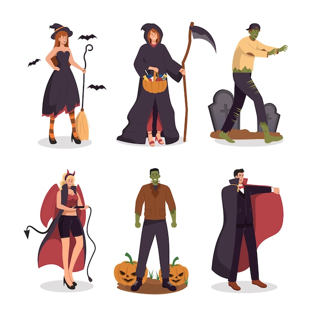 Personas en disfraces de halloween