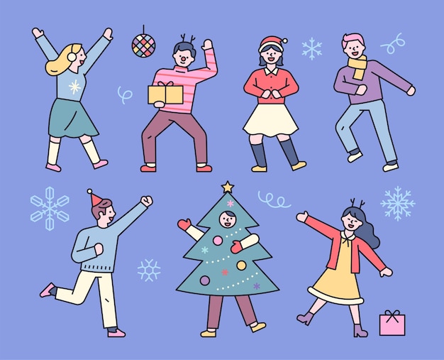 Personas con disfraces de Navidad bailan y se divierten en el club.