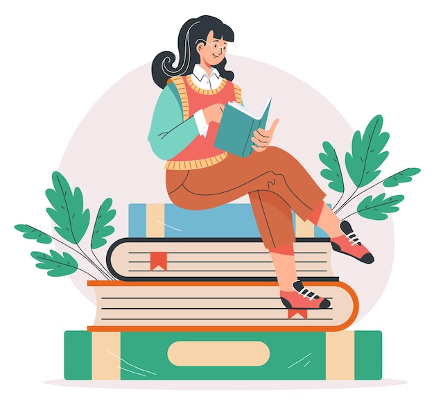 Personas estudiante leer libro Biblioteca educación conocimiento concepto diseño gráfico ilustración