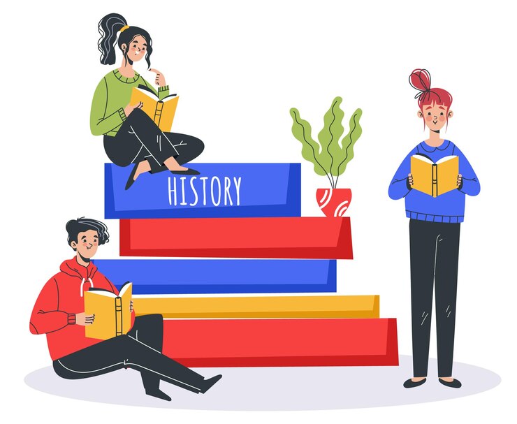 Vector personas estudiantes personajes estudio ducation leer libro concepto plano diseño gráfico ilustración