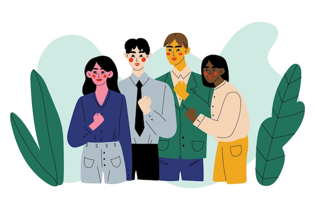 Personas exitosas celebrando la victoria Grupo de hombres y mujeres carismáticos alcanzaron las metas o resultados Ilustración vectorial