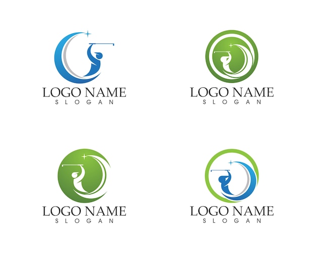 Personas de golf swing vector de diseño de logotipo