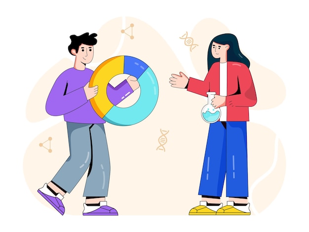 Personas con gráfico circular y concepto químico de ilustración plana de ciencia de datos