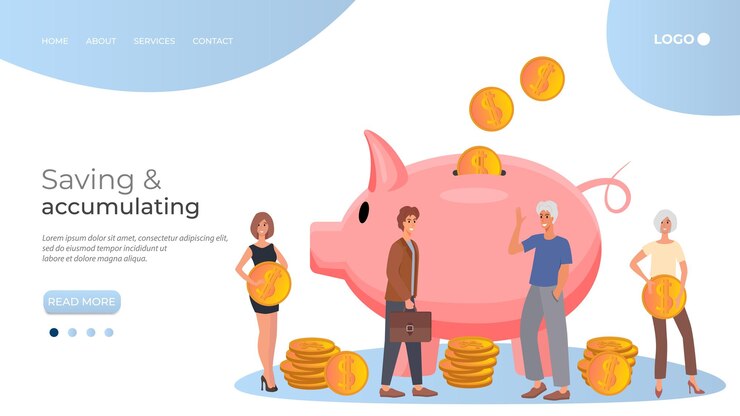Vector personas y una gran alcancíael concepto de ahorrar y acumular dinerofinanciero y bancario