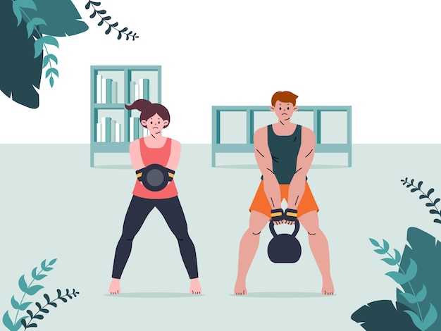 Personas haciendo ejercicio en el interior en casa. yoga y fitness, estilo de vida saludable.
