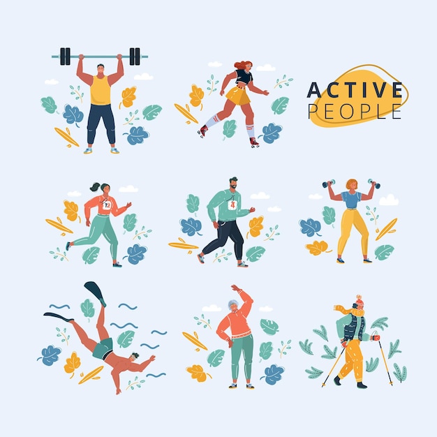 Vector personas haciendo ejercicio para la salud y el fitness.