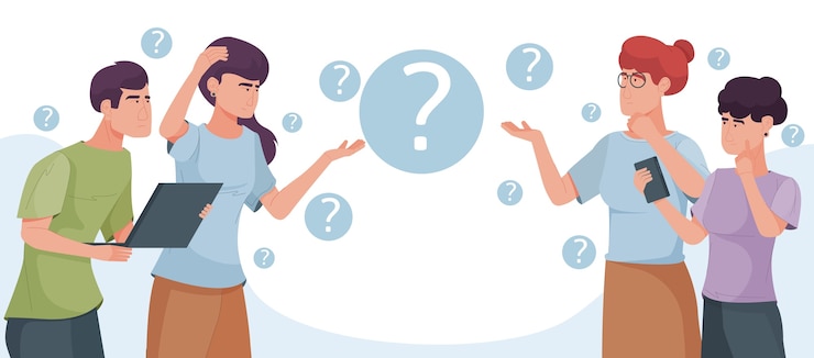 Vector personas haciendo preguntas de fondo en diseño plano