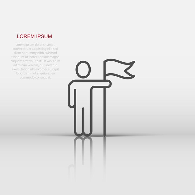 Personas con icono de bandera en estilo plano Ilustración de vector de victoria sobre fondo blanco aislado Concepto de negocio de logro