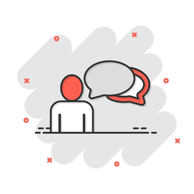 Personas con icono de burbuja de discurso en estilo cómico Ilustración de vector de dibujos animados de chat sobre fondo blanco aislado Concepto de negocio de efecto de salpicadura de diálogo de altavoz