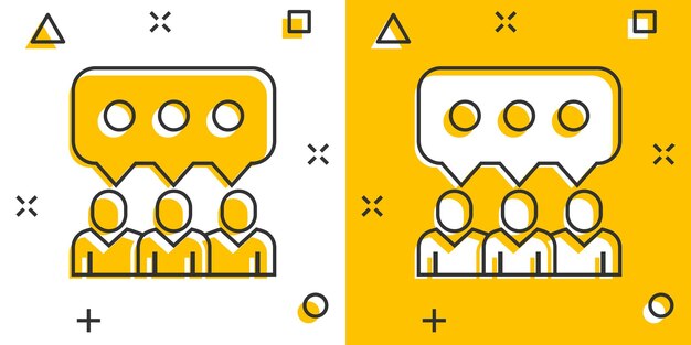 Personas con icono de burbuja de discurso en estilo cómico Ilustración de vector de dibujos animados de chat sobre fondo blanco aislado Concepto de negocio de efecto de salpicadura de diálogo de altavoz