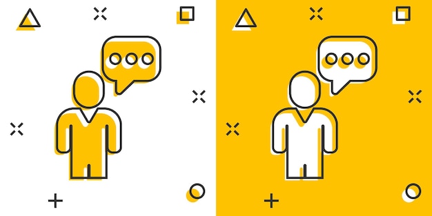 Personas con icono de burbuja de discurso en estilo cómico Ilustración de vector de dibujos animados de chat sobre fondo blanco aislado Concepto de negocio de efecto de salpicadura de diálogo de altavoz