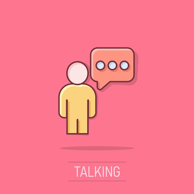 Personas con icono de burbuja de habla en estilo cómico Ilustración vectorial de dibujos animados de chat en fondo aislado Efecto de salpicaduras de diálogo del orador Concepto de negocio
