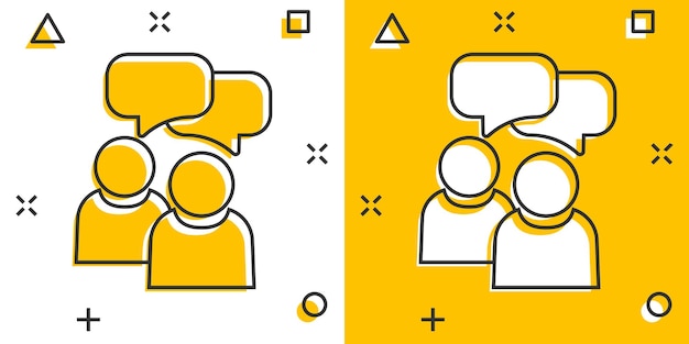 Personas con icono de burbuja de voz en estilo cómic acuerdo de negocios vector ilustración de dibujos animados pictograma asociación hablar concepto de negocio efecto de salpicadura