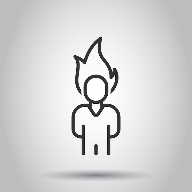 Personas con icono de cabeza de llama en estilo plano Ilustración de vector de expresión de estrés en fondo blanco aislado Concepto de negocio de problema de salud