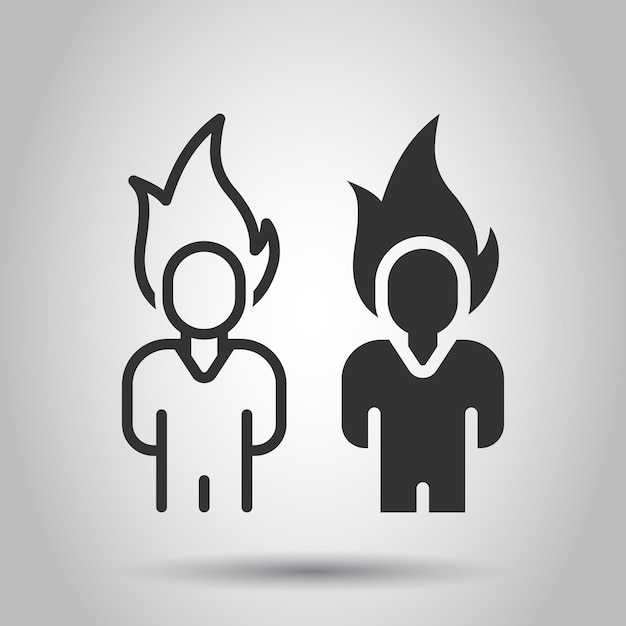 Personas con icono de cabeza de llama en estilo plano Ilustración de vector de expresión de estrés en fondo blanco aislado Concepto de negocio de problema de salud