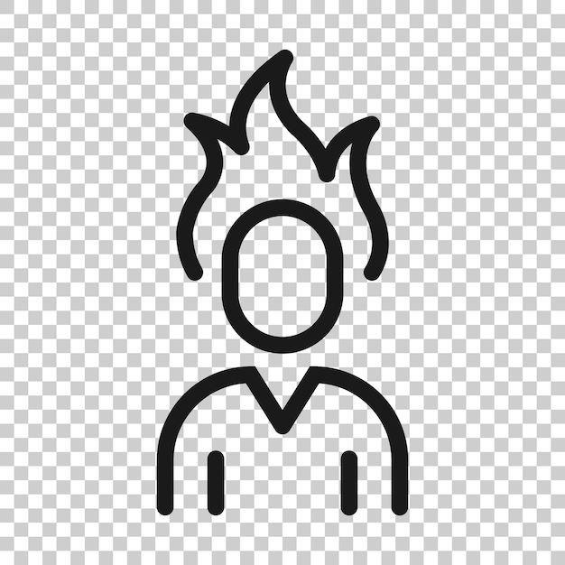 Personas con icono de cabeza de llama en estilo plano Ilustración vectorial de expresión de estrés en fondo blanco aislado Concepto de negocio de problemas de salud