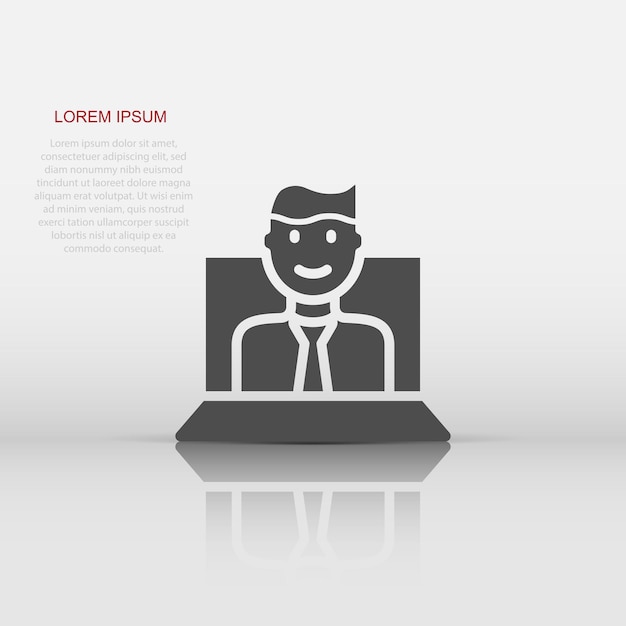 Personas con icono de computadora portátil en estilo plano Ilustración de vector de usuario de PC sobre fondo blanco aislado Concepto de negocio de administrador de oficina
