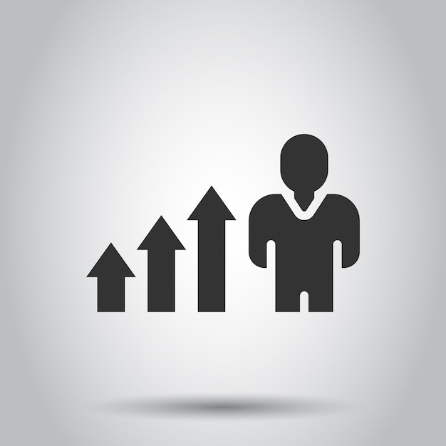 Personas con icono de flecha de crecimiento en estilo plano Estrategia de trabajo ilustración vectorial sobre fondo blanco aislado Concepto de negocio de formación de oficina