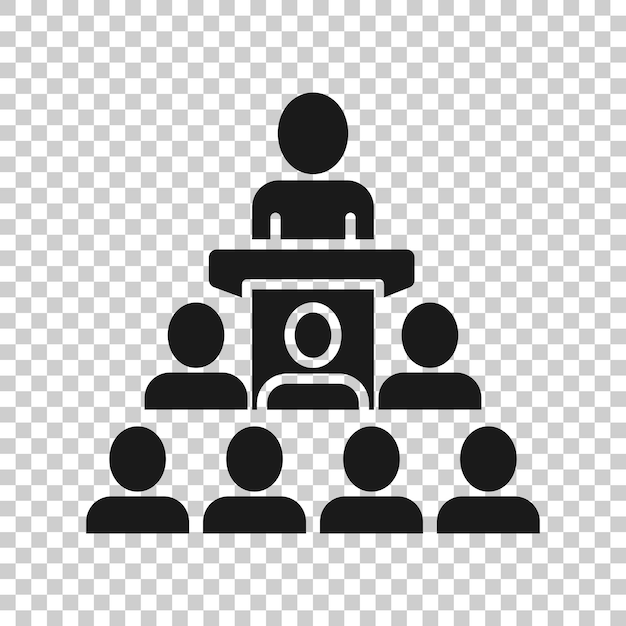 Personas en el ícono del podio en estilo plano Ilustración vectorial del orador en un fondo blanco aislado Concepto de negocio del orador de la audiencia
